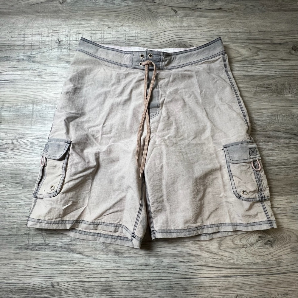 Beach Rays Board Shorts Mens 36 Tan Grey Cargo Nylon Surf Swim Trunks‎ V21